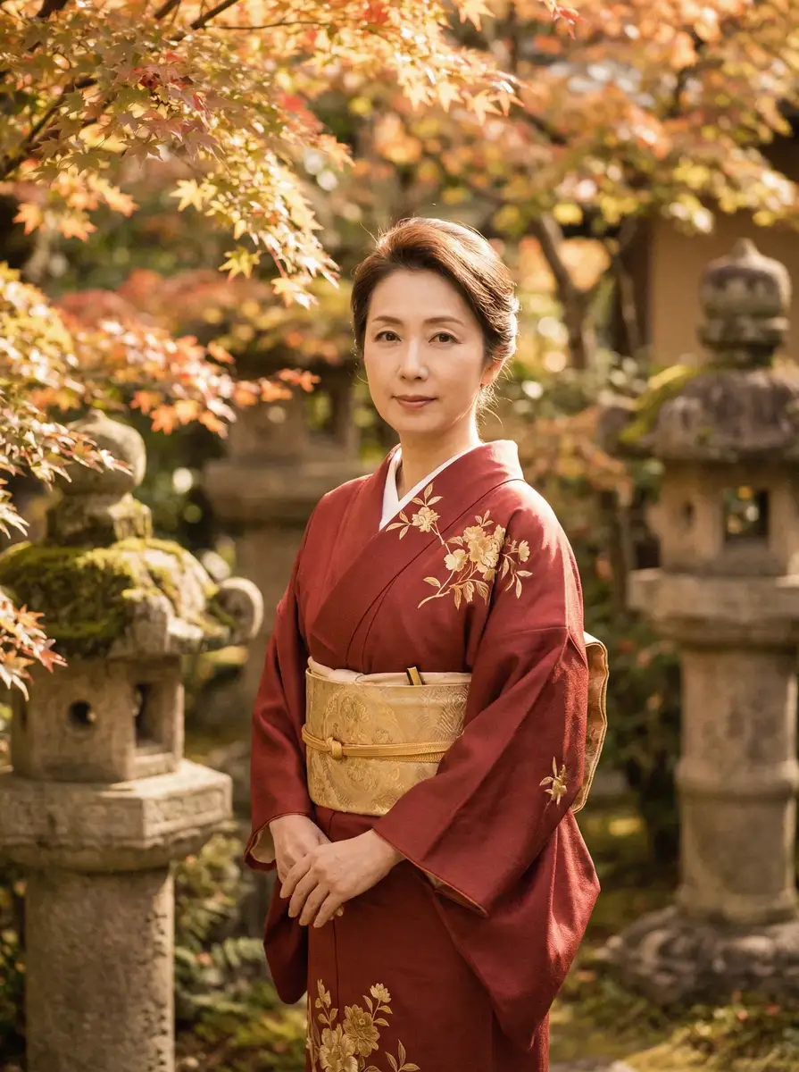 一位身穿暗红色和服的优雅 俄罗斯美女-最新作品|高清视频|俄罗斯美女官网 在日式庭院中